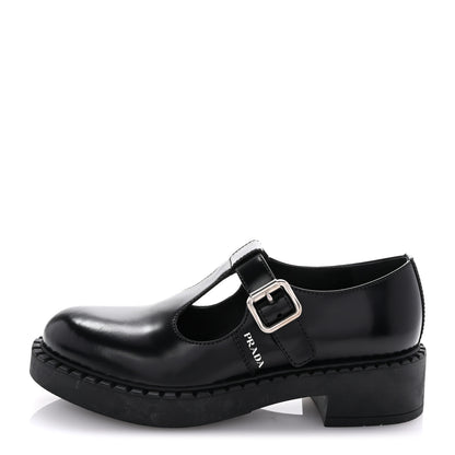 Prada Spazzolato Mary Jane T Strap 40mm Loafers 38 Black 1 of 9
