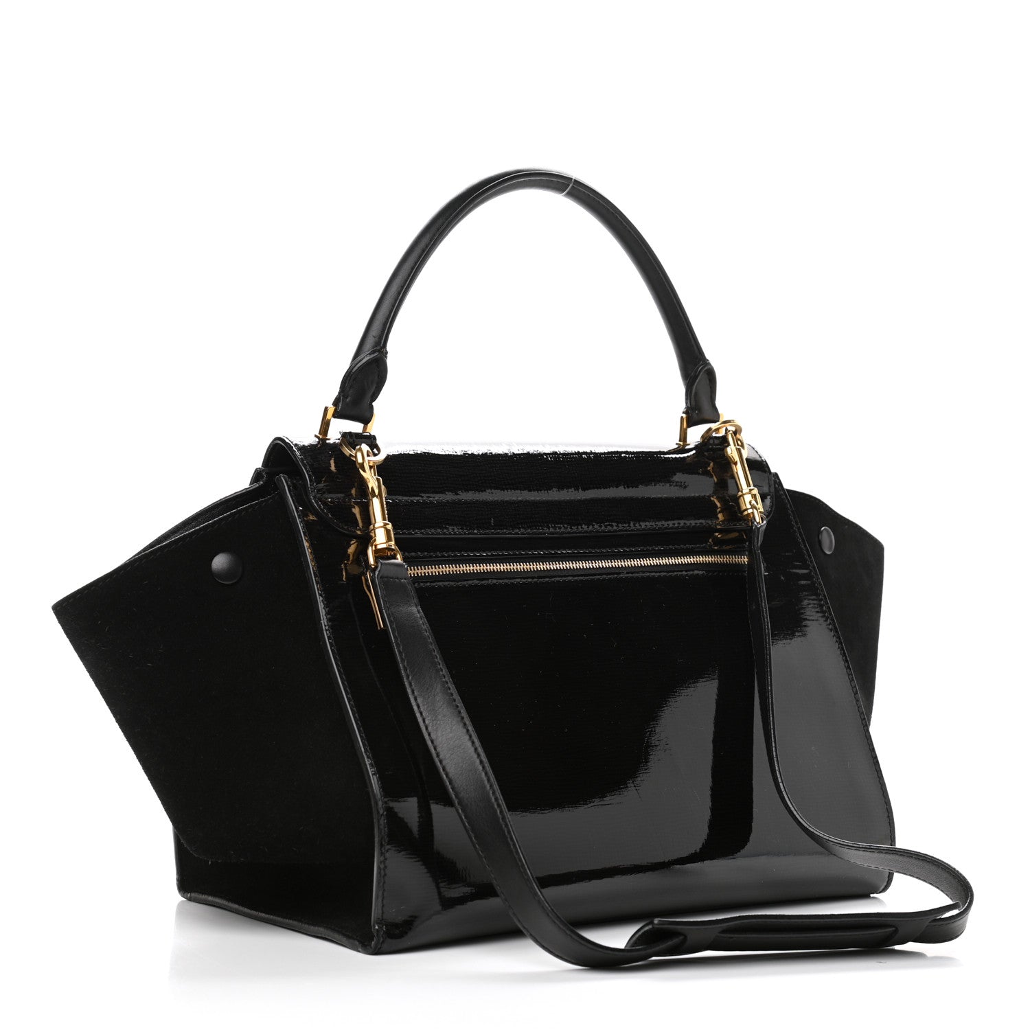 Celine Patent Suede Medium Trapeze Black 3 of 12