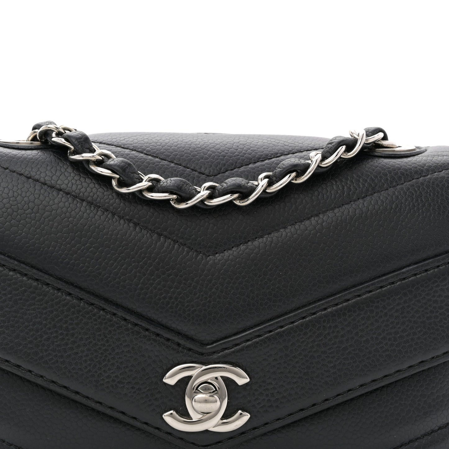 Caviar Chevron Quilted Small Single Flap Black