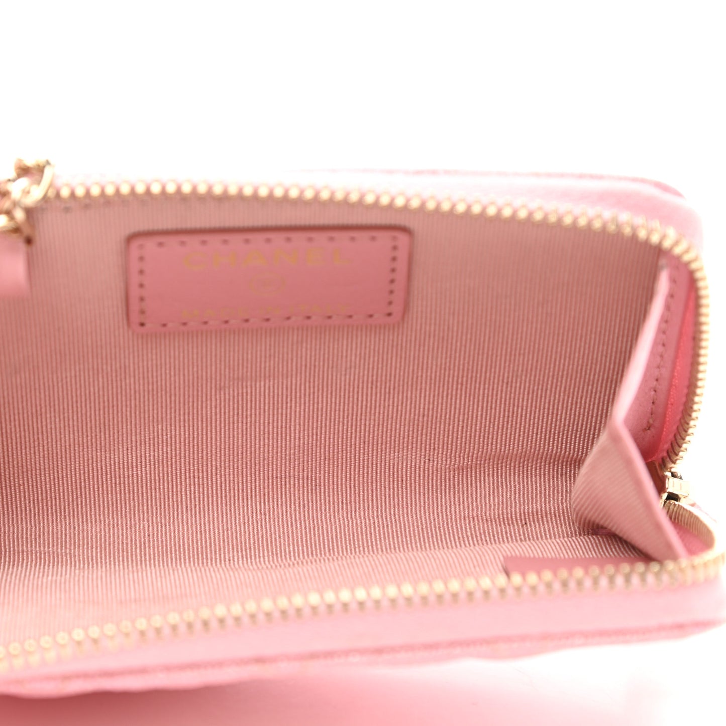 Iridescent Caviar Quilted Zipped Key Holder Case Rose Pink