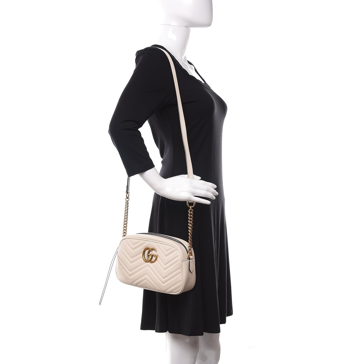 Gucci Calfskin Matelasse Small GG Marmont Chain Shoulder Bag White 2 of 12