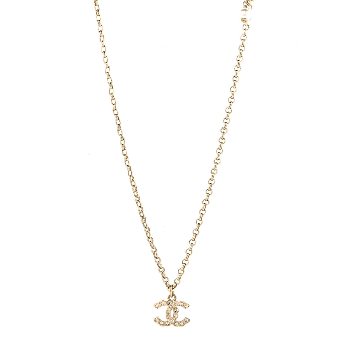 Metal Pearl Crystal CC Textured Pendant Necklace Gold
