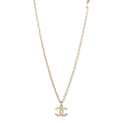 Chanel Metal Pearl Crystal CC Textured Pendant Necklace Gold 1 of 5