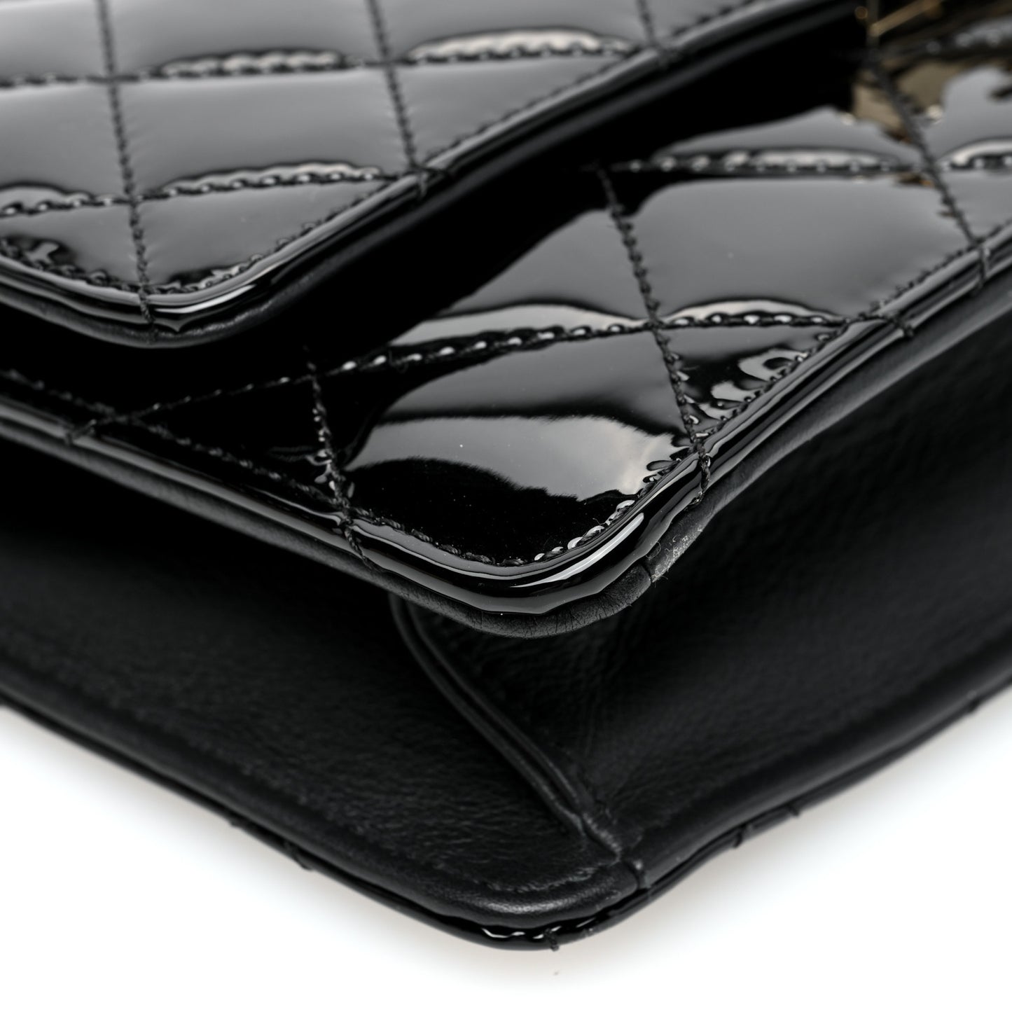 Patent Quilted Golden Class Wallet on Chain WOC Black