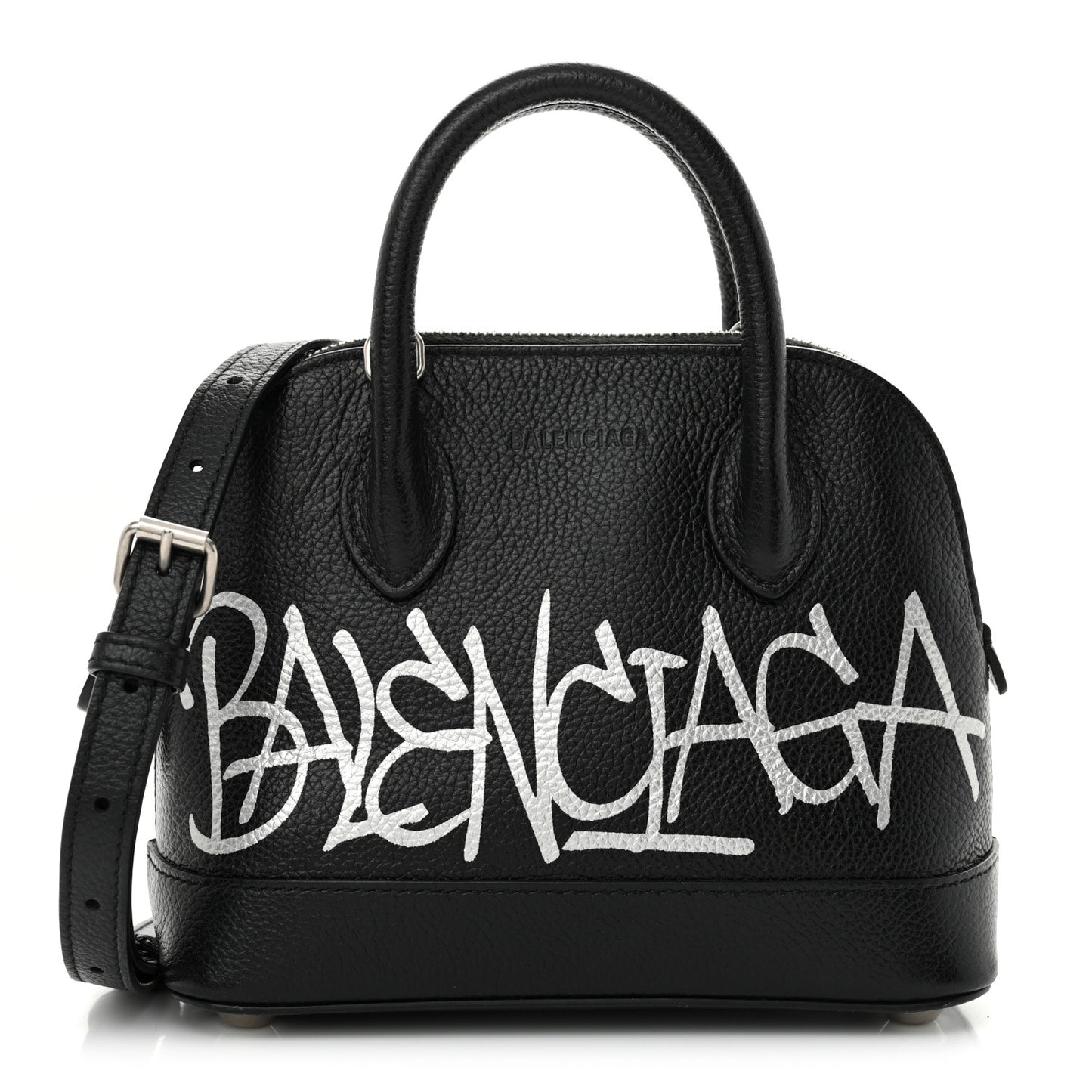 Grained Calfskin Graffiti Print Logo XXS Ville Top Handle Bag Black Silver