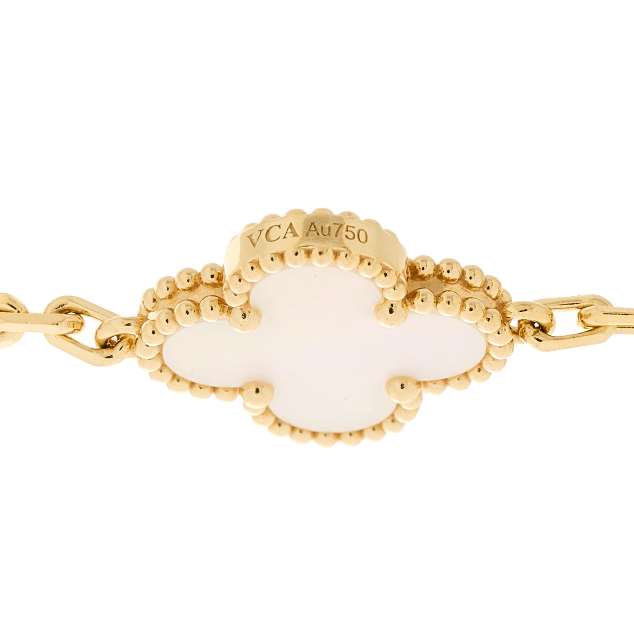 18K Yellow Gold Mother of Pearl 5 Motifs Vintage Alhambra Bracelet