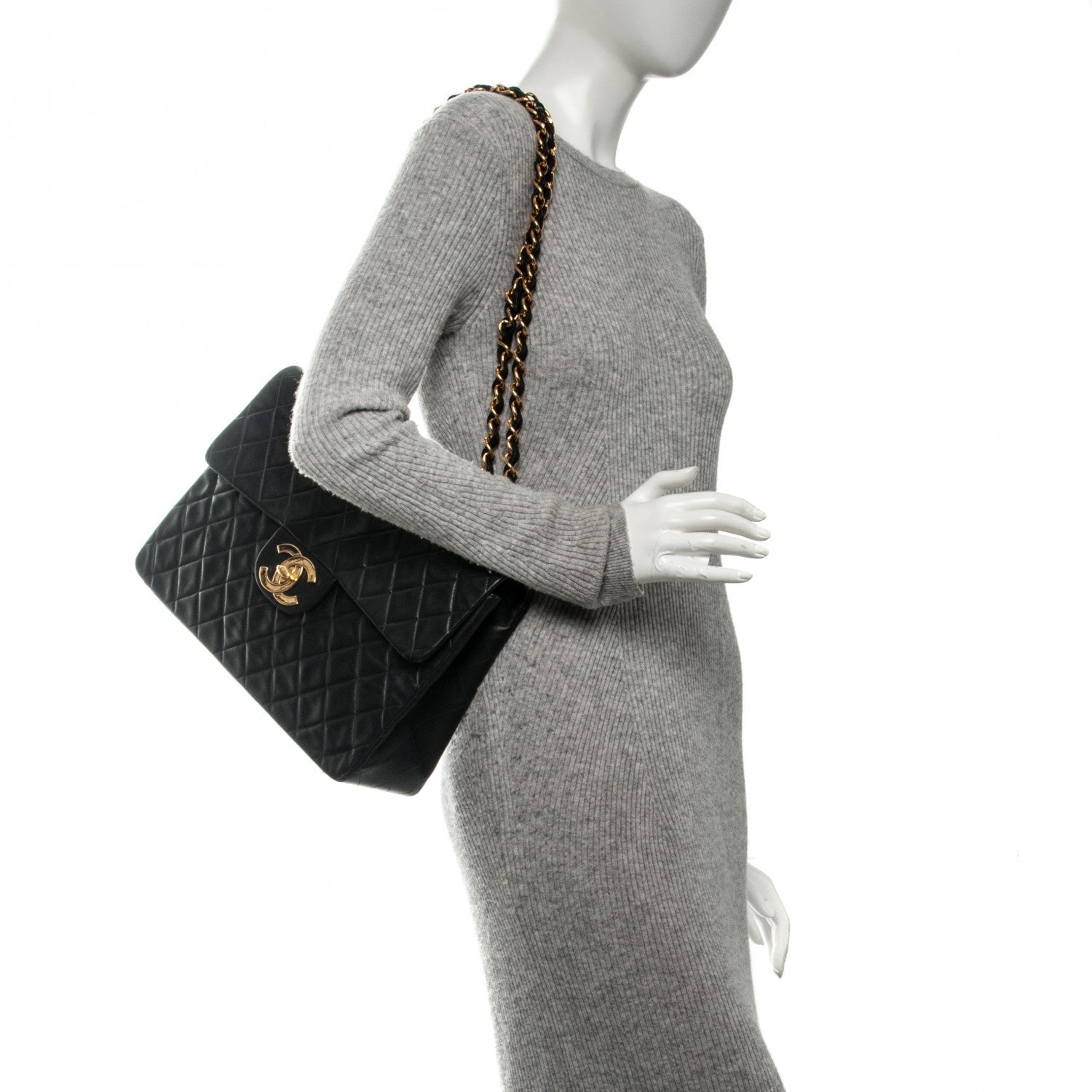 Chanel Lambskin Quilted XL Jumbo Single Flap Black 2 of 8