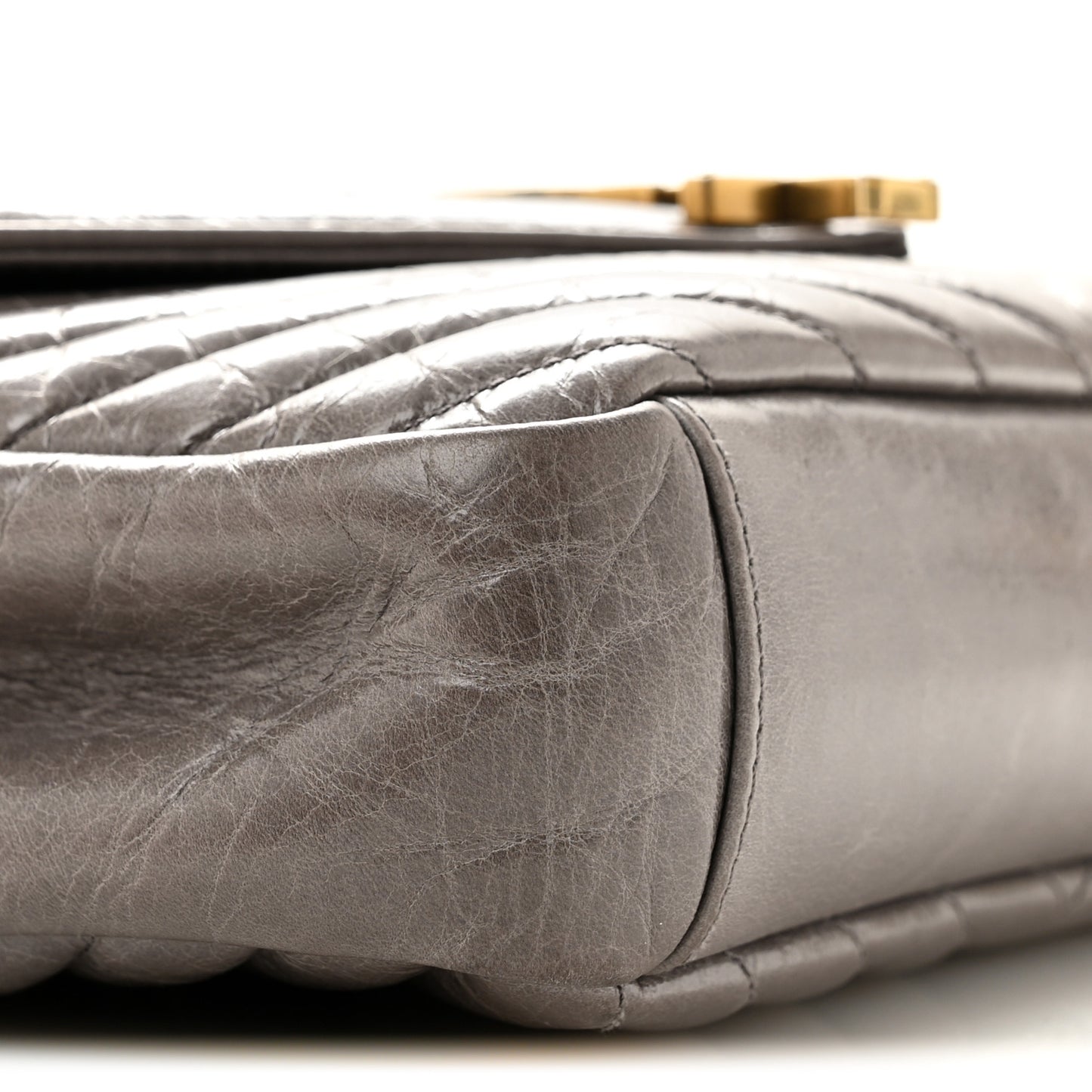Waxed Calfskin Matelasse Chevron Medium Monogram College Bag Fog Gray