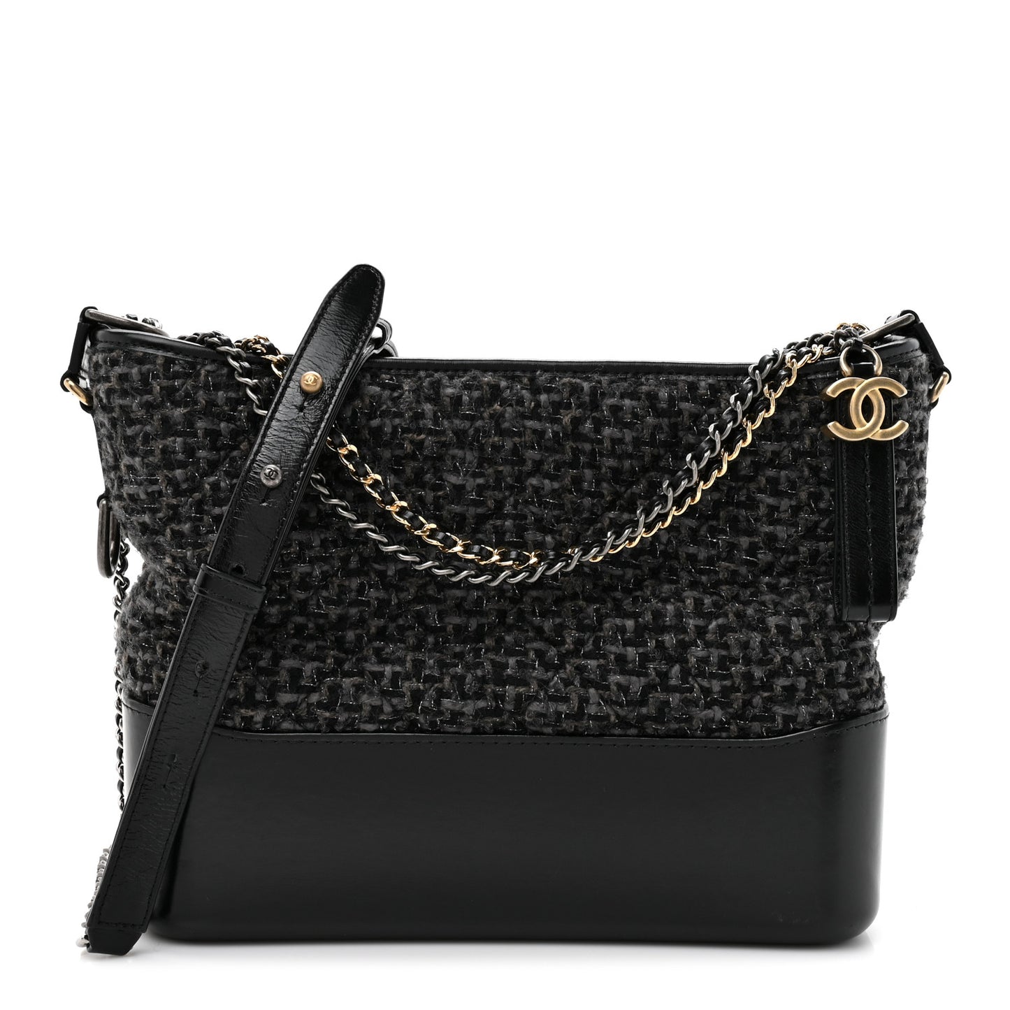 Tweed Calfskin Quilted Medium Gabrielle Hobo Black