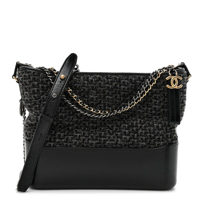 Chanel Tweed Calfskin Quilted Medium Gabrielle Hobo Black 1 of 10