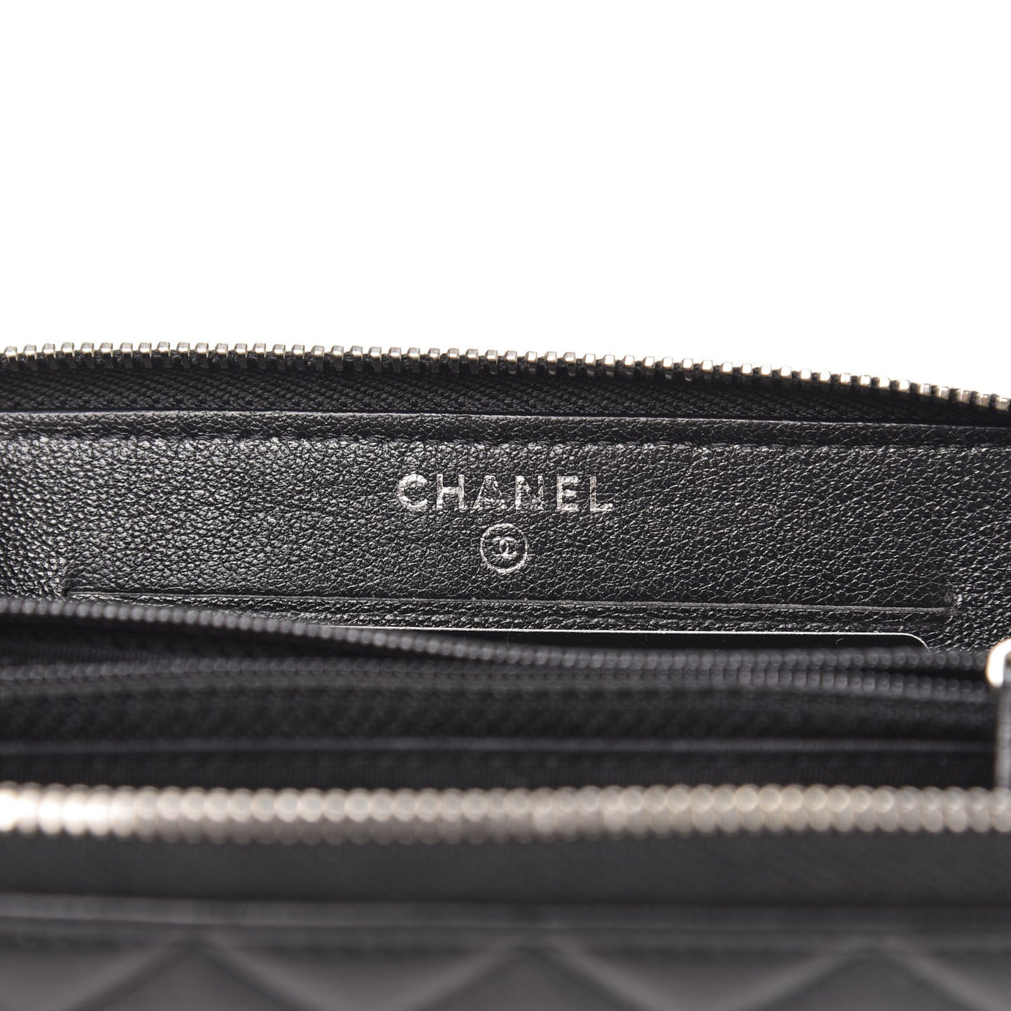 Calfskin Quilted Small Diamond CC Zip Around Wallet Black