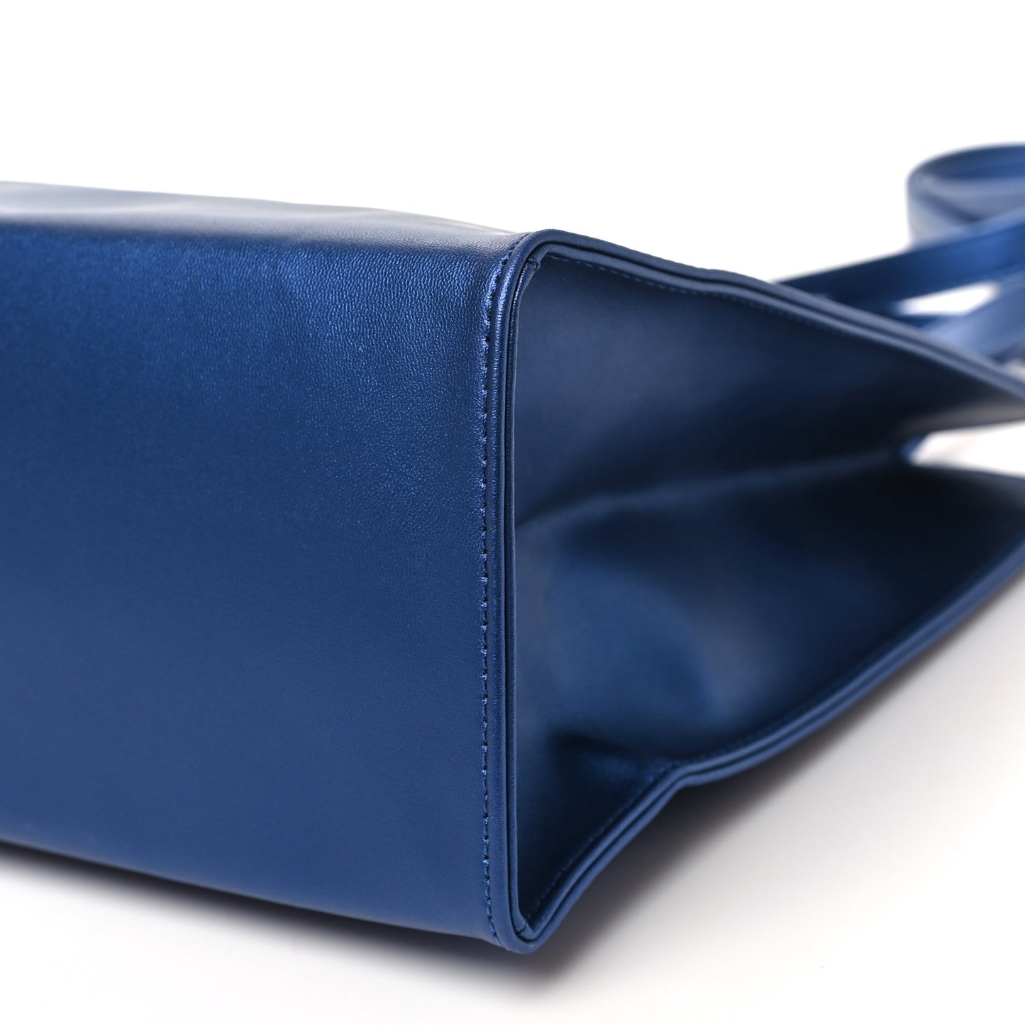 Metallic Vegan Leather Medium Shopping Bag Cobalt