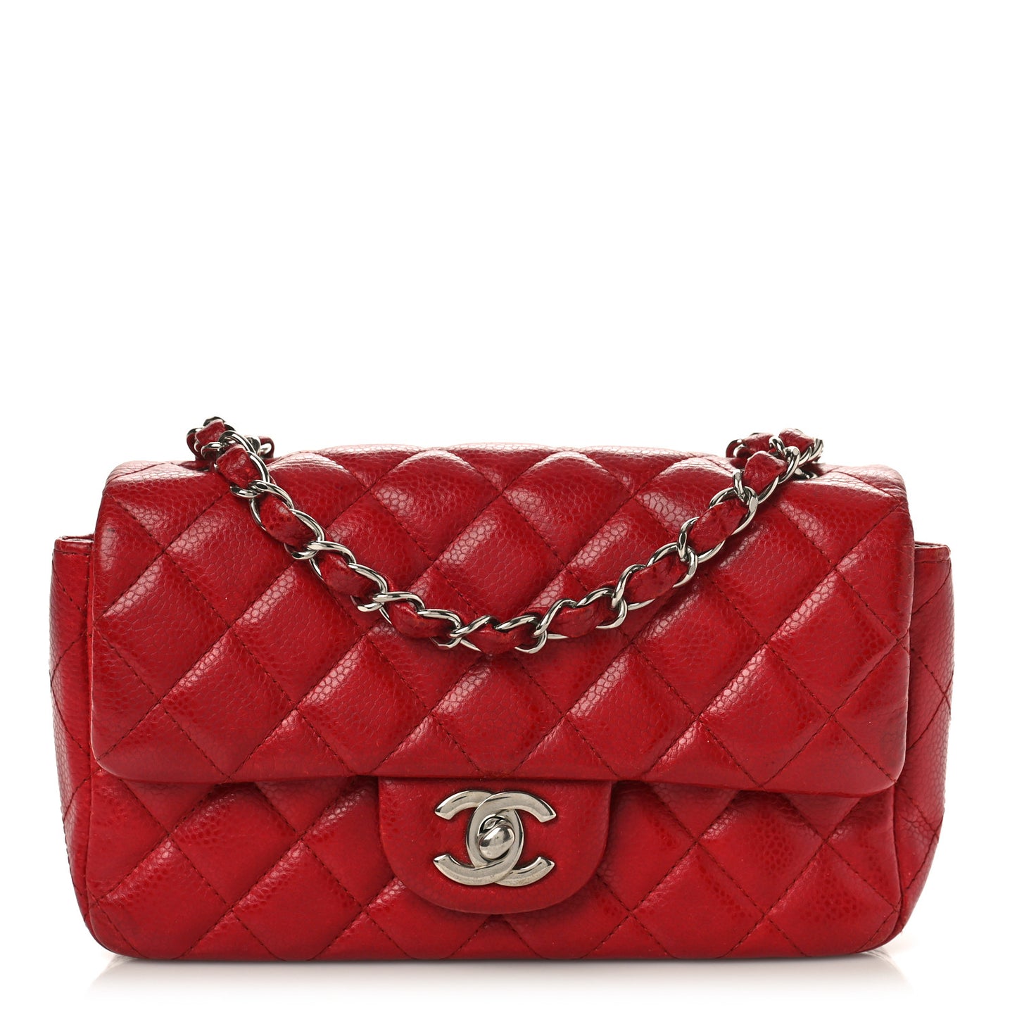 Caviar Quilted Mini Rectangular Flap Red