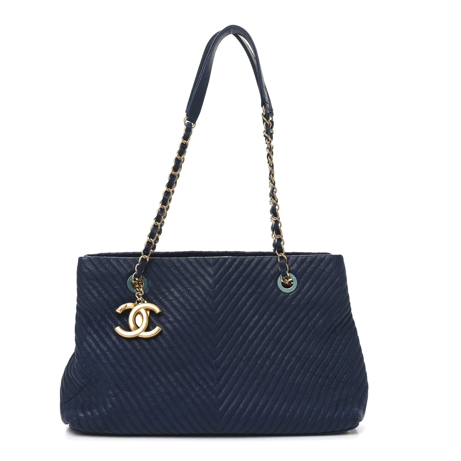 Chanel Wrinkled Lambskin Chevron Quilted Surpique Tote Navy Blue 1 of 9