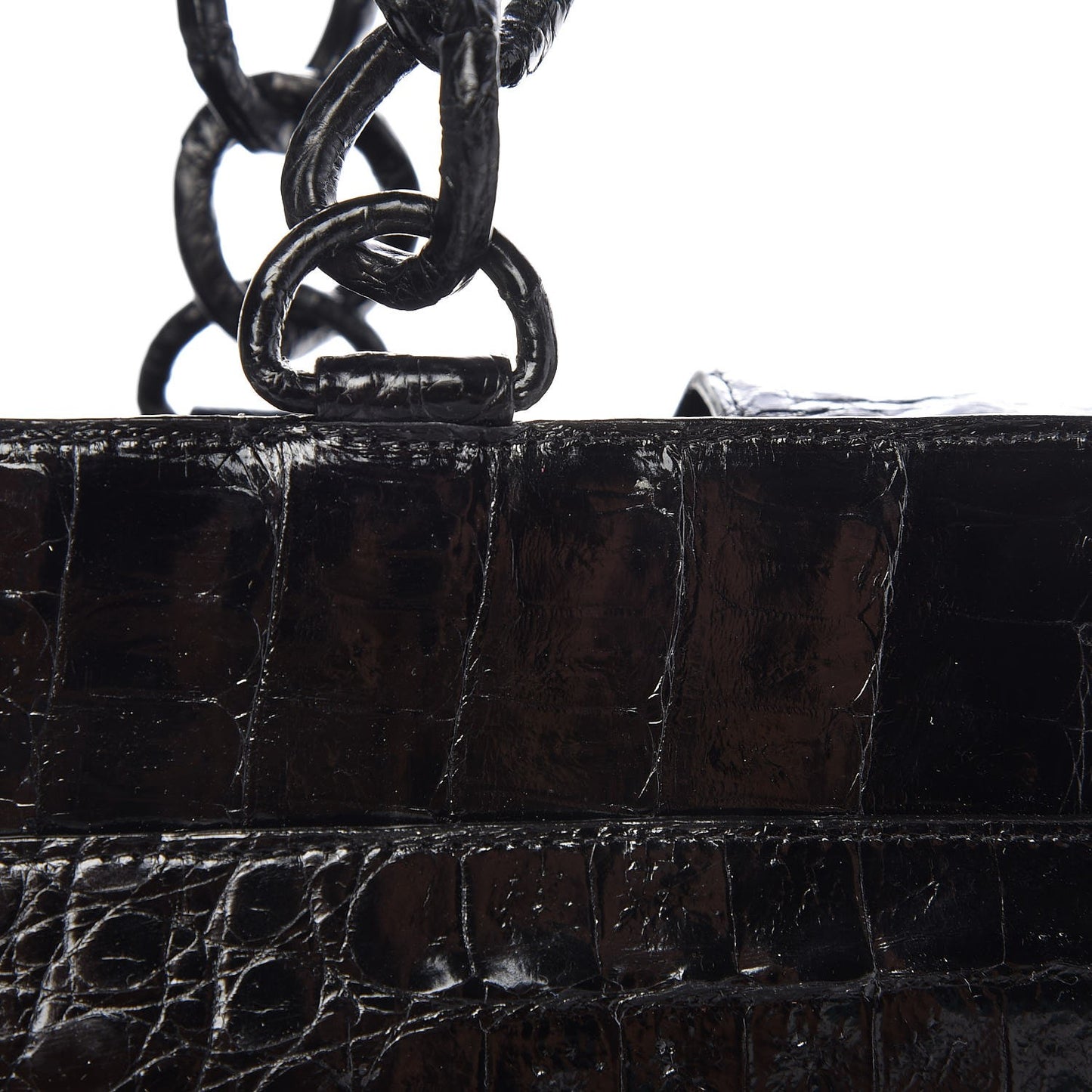 Glossy Crocodile Chain Tote Black