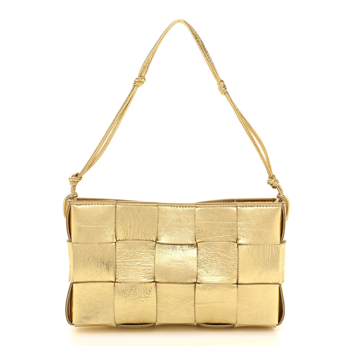 Metallic Lambskin Maxi Intrecciato Cassette Pouch On Strap Bag Gold