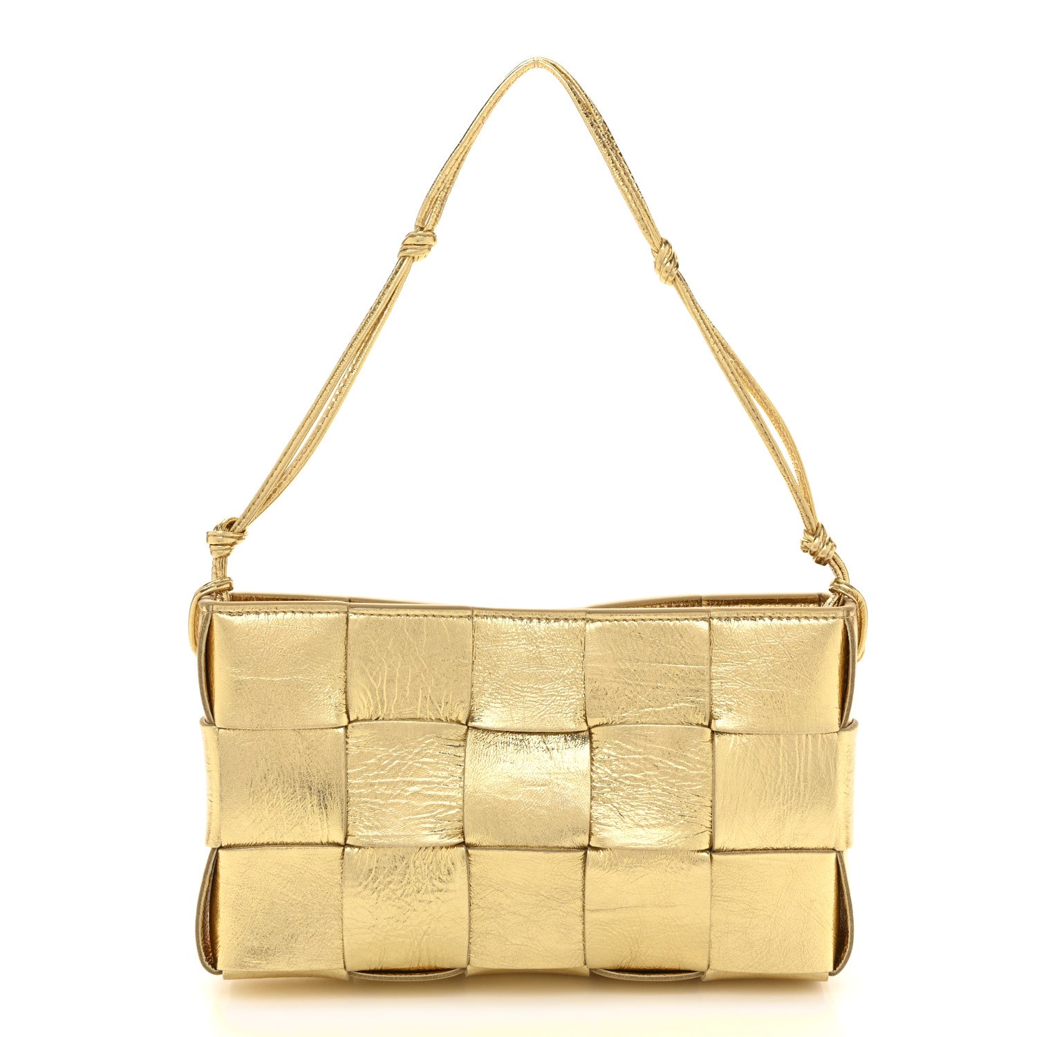 Bottega Veneta Metallic Lambskin Maxi Intrecciato Cassette Pouch On Strap Bag Gold 1 of 10