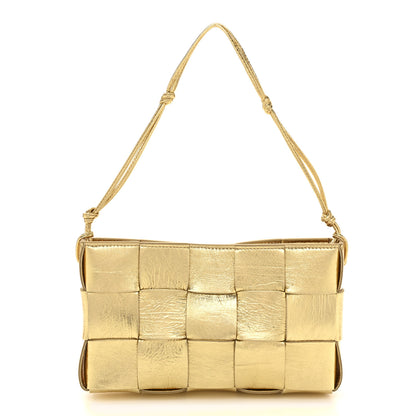 Bottega Veneta Metallic Lambskin Maxi Intrecciato Cassette Pouch On Strap Bag Gold 1 of 10