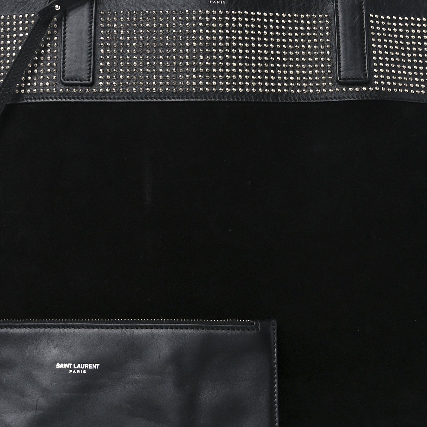Calfskin Suede Studded Reversible East West Shopping Tote Black