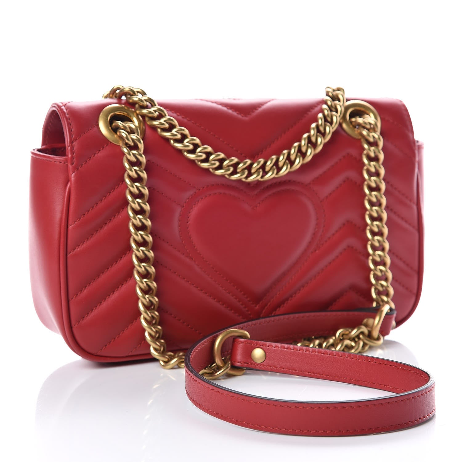 Gucci Calfskin Matelasse Mini GG Marmont Shoulder Bag Hibiscus Red 4 of 12