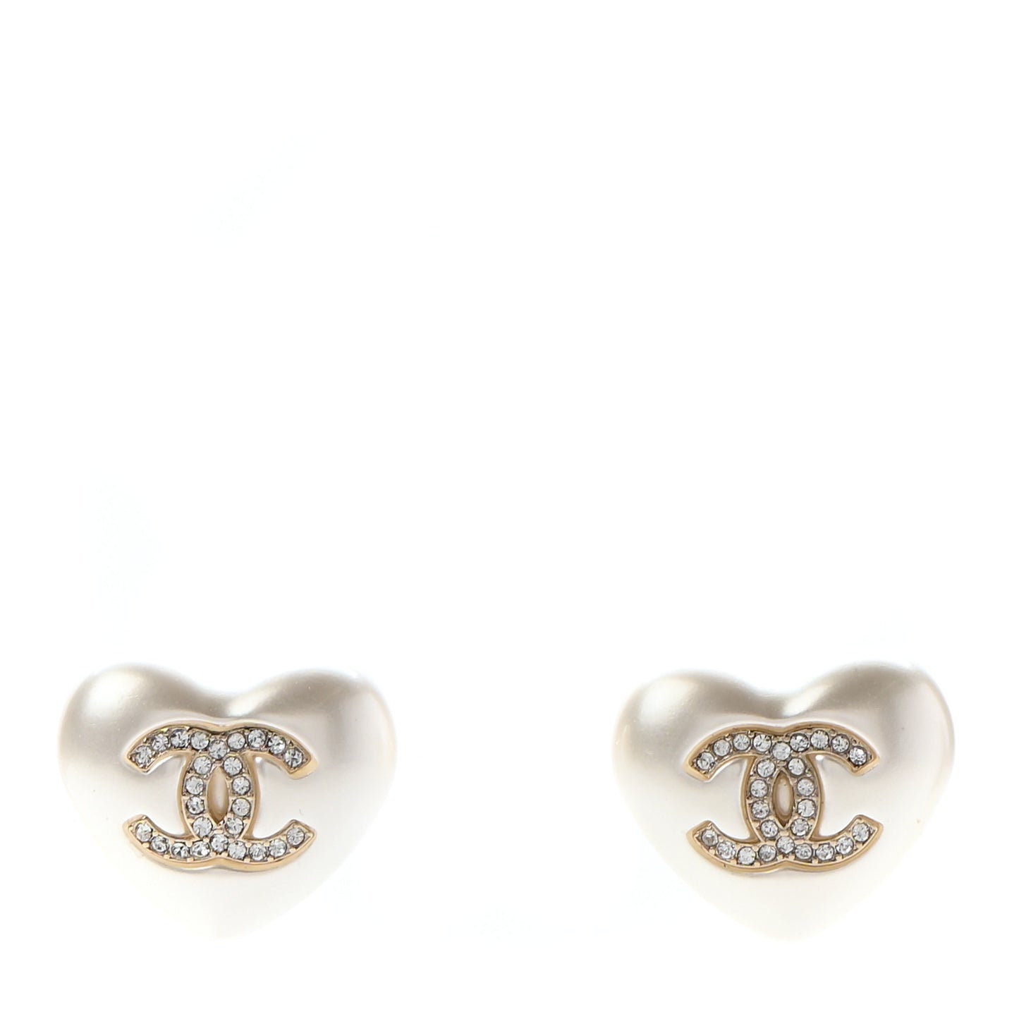Pearl Crystal CC Heart Earrings Gold