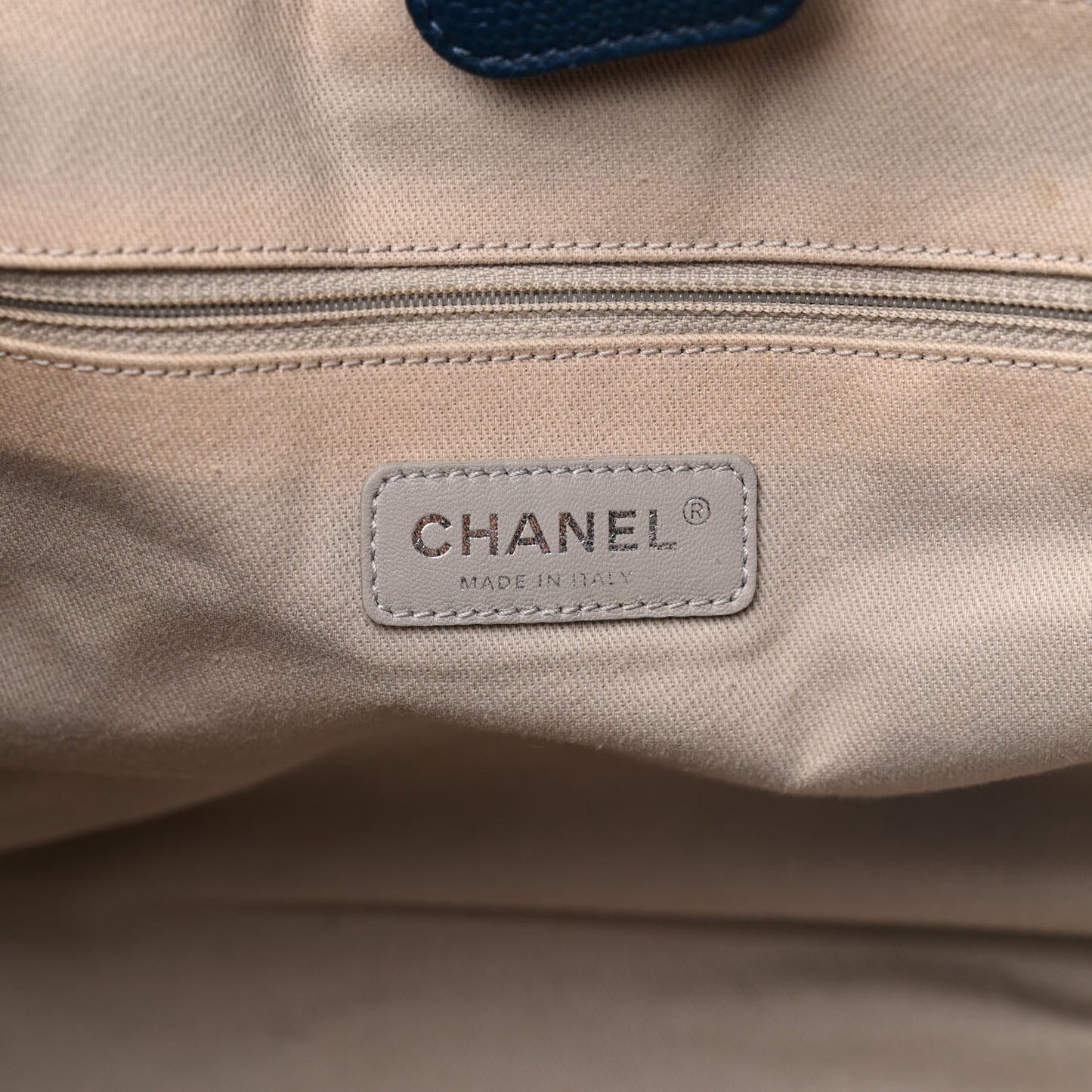 Glazed Calfskin Medium Deauville Tote Blue