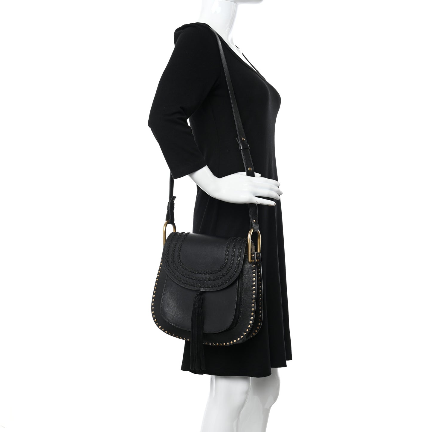 Calfskin Braided Hudson Shoulder Bag Black
