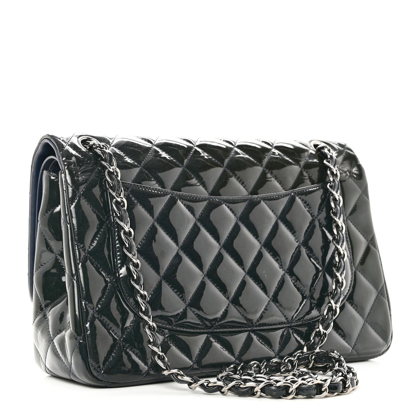 Patent Quilted Jumbo Double Flap Navy Blue
