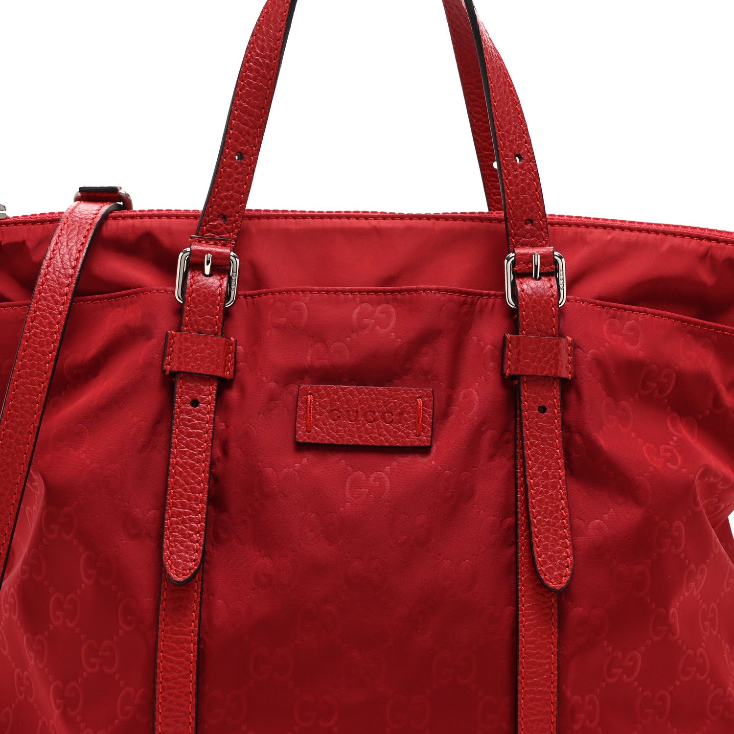 Gucci Nylon Monogram Dollar Calfskin Medium Vertical Tote Vibrant Red 8 of 10