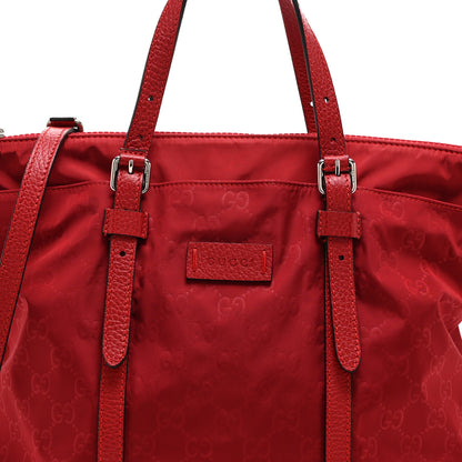 Gucci Nylon Monogram Dollar Calfskin Medium Vertical Tote Vibrant Red 8 of 10