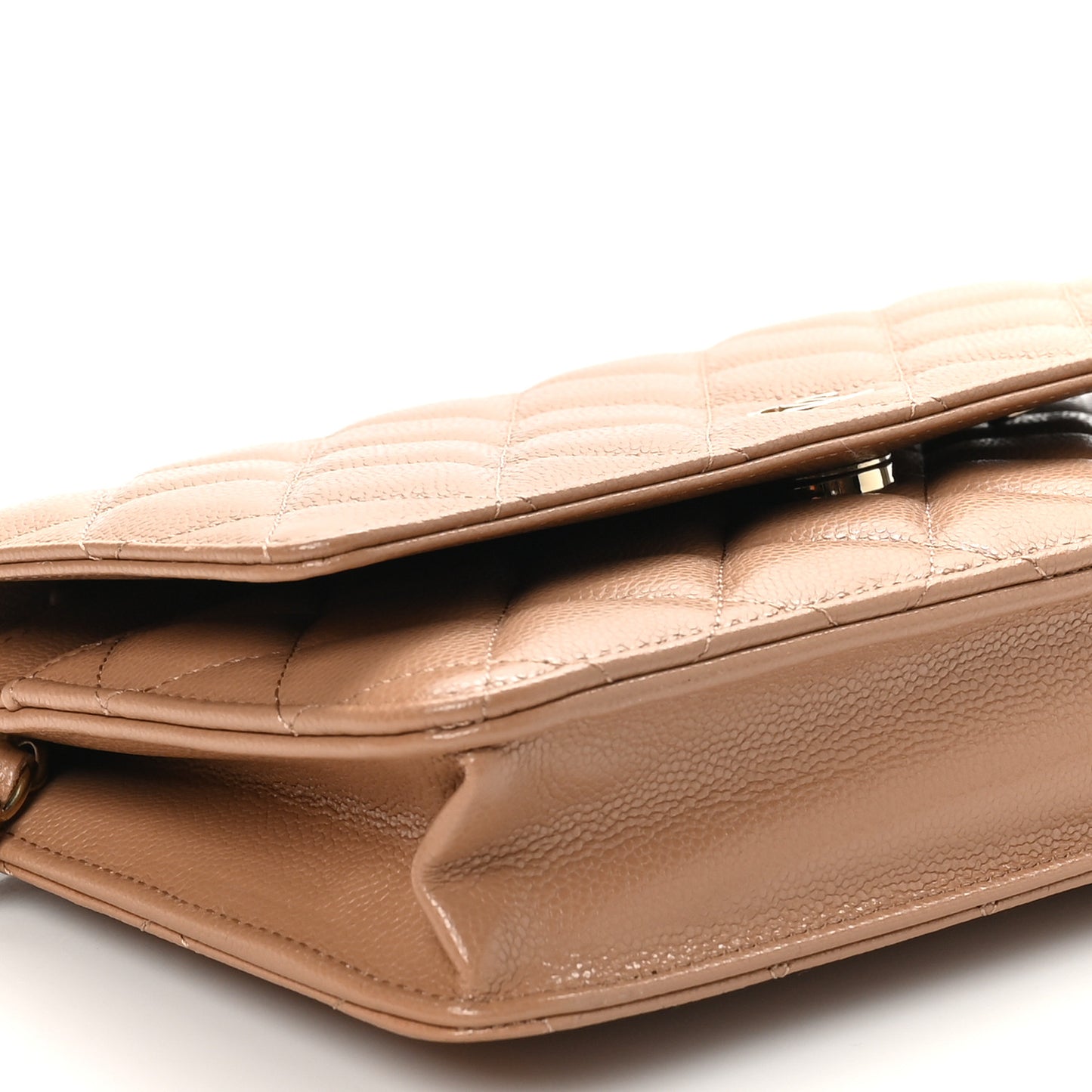 Caviar Quilted Wallet on Chain WOC Dark Beige