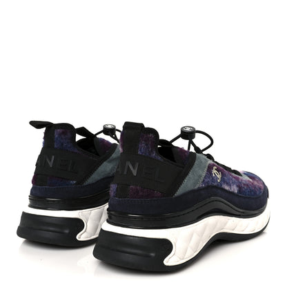 Chanel Fabric Suede Calfskin CC Sneakers 41 Blue Black Purple 5 of 9