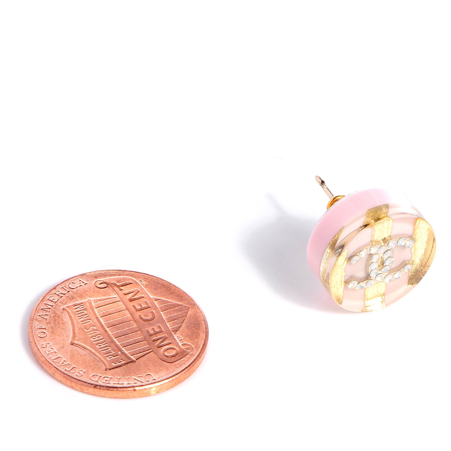 Resin Crystal Striped CC Earrings Pink