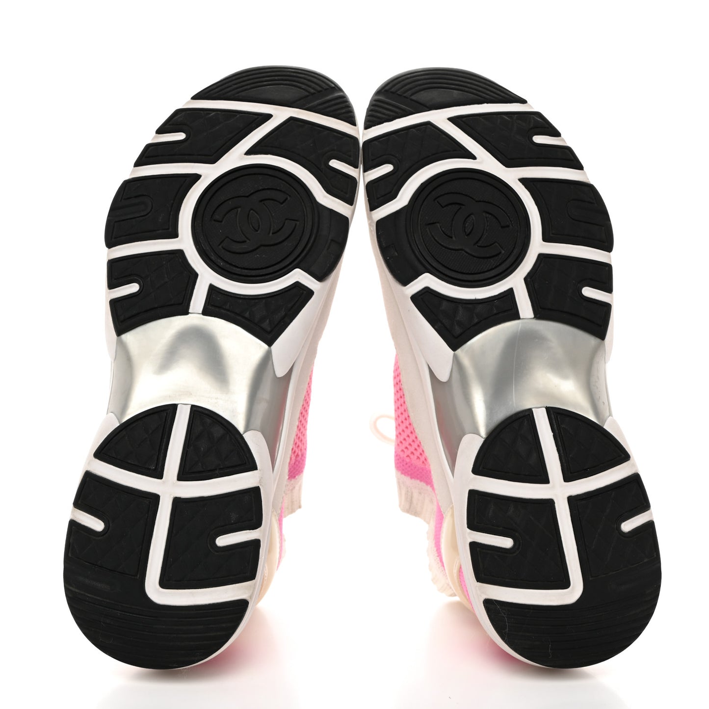 Fabric Suede Calfskin Stretch CC Sneakers 39.5 White Pink