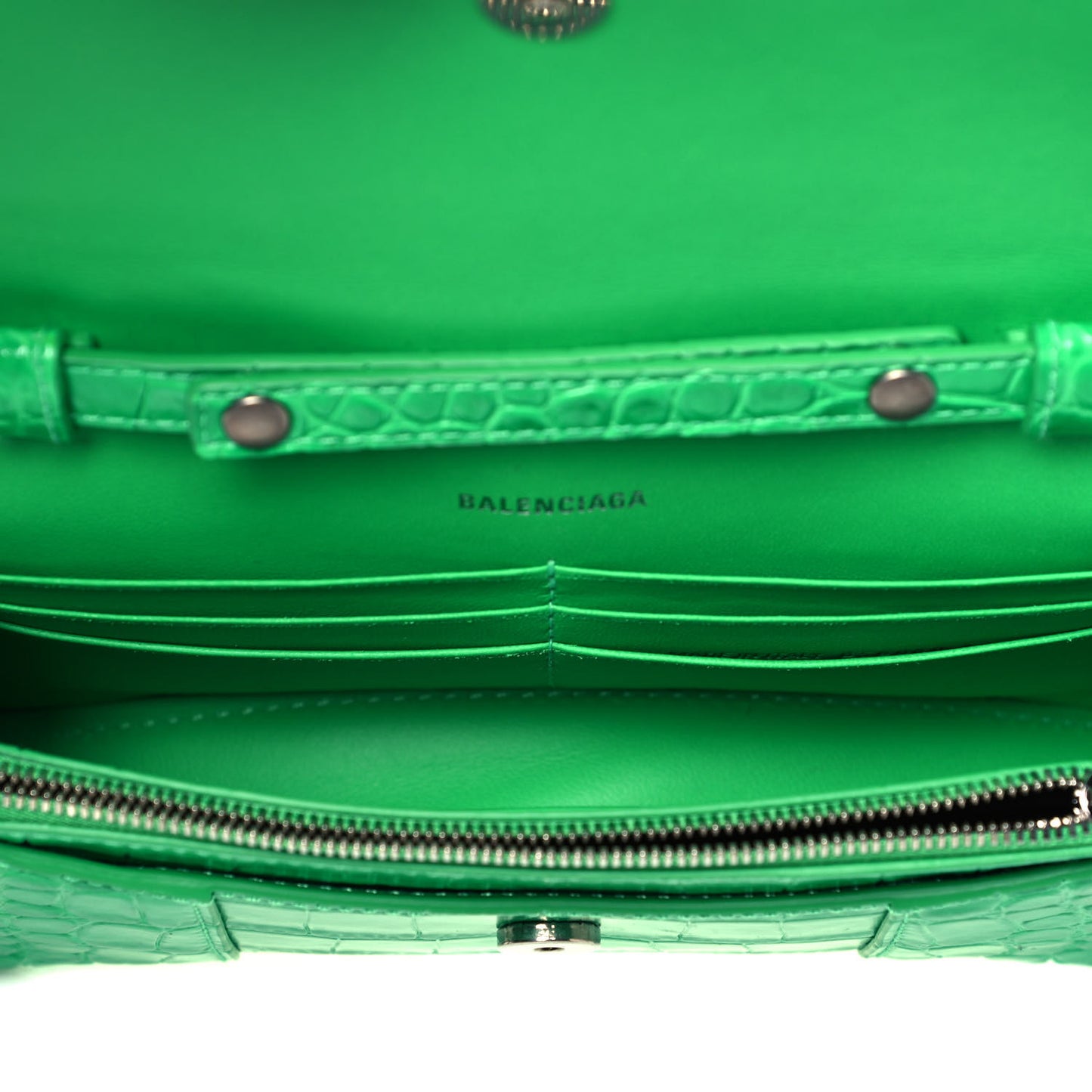 Shiny Calfskin Tonal B Crocodile Embossed Hourglass Chain Bag Vivid Green