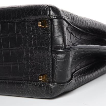 MCM Calfskin Crocodile Embossed Medium Milla Tote Black 6 of 12
