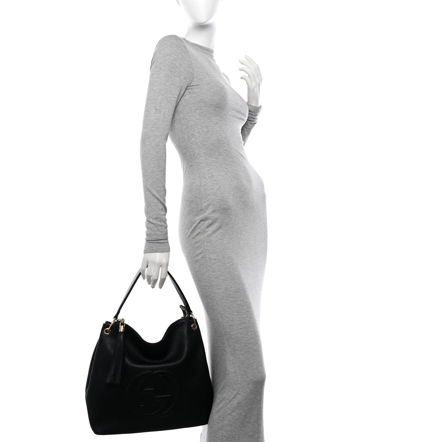 Pebbled Calfskin Large Soho Hobo Black