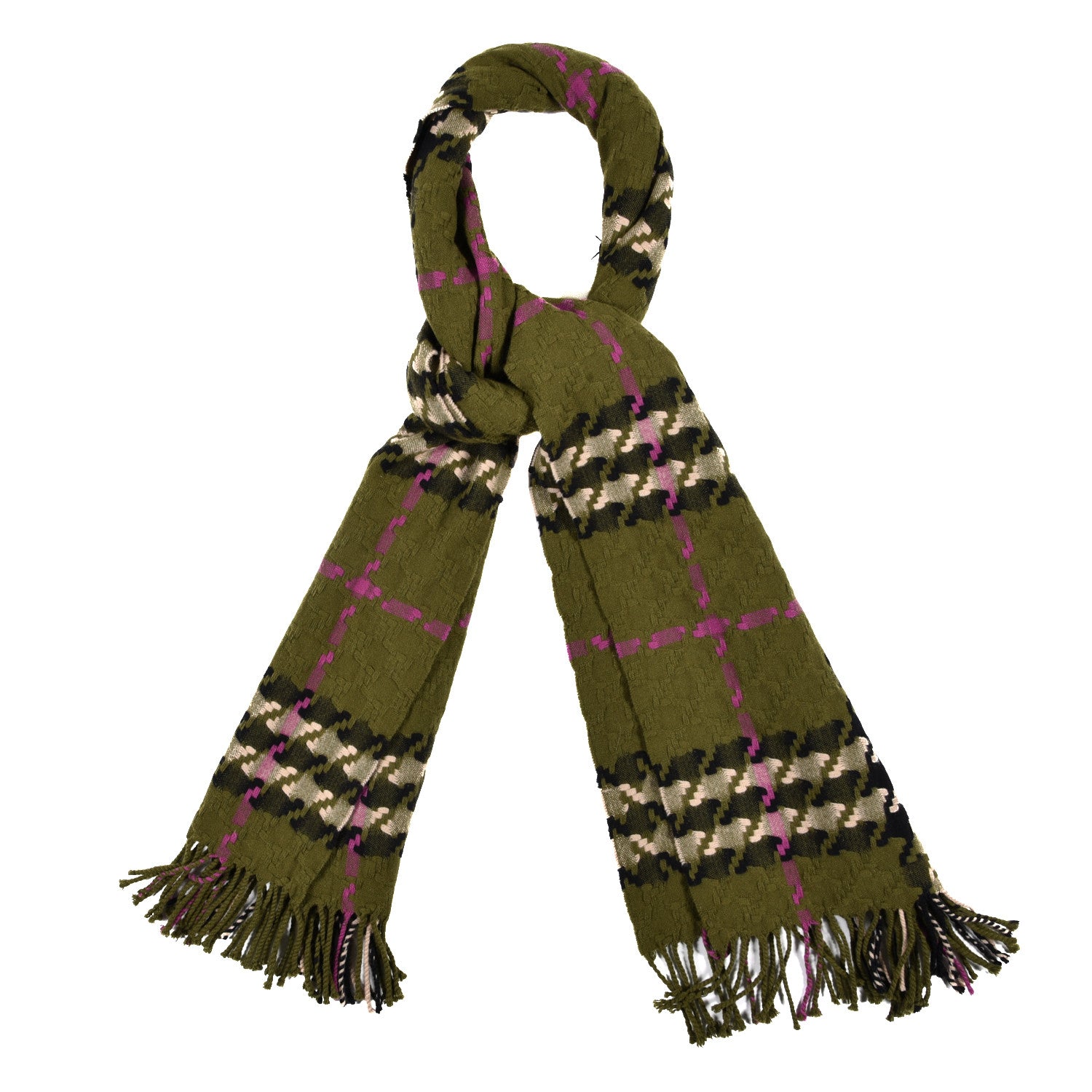 Burberry Cashmere Classic Check Fringe Scarf Green 1 of 4