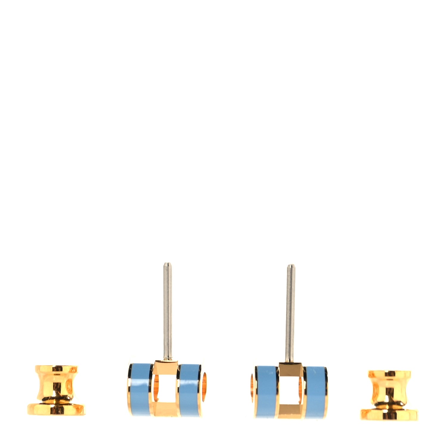 Hermes Gold Lacquered Mini Pop H Earrings Bleu Jean 3 of 5