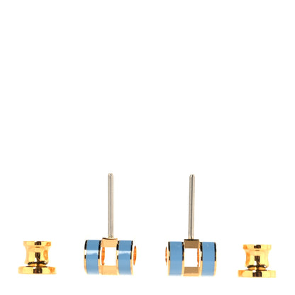 Hermes Gold Lacquered Mini Pop H Earrings Bleu Jean 3 of 5