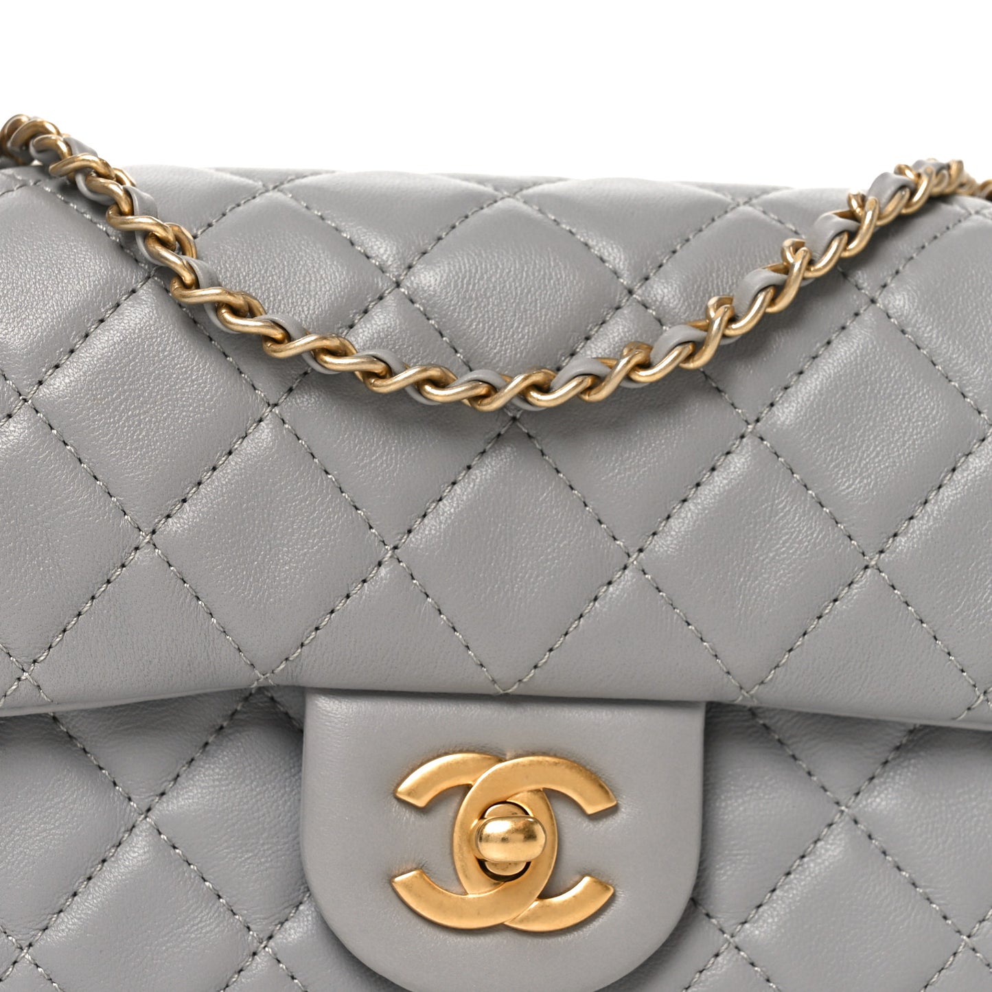 Lambskin Quilted Mini Rectangular Pearl Crush Flap Grey