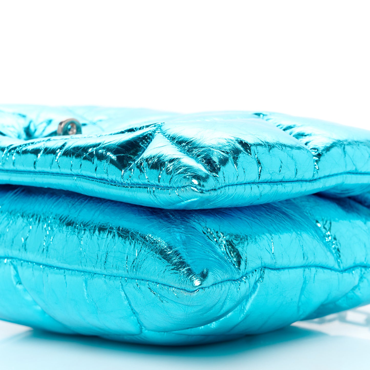 Metallic Crinkled Nappa Pillow Quilted Little Softie Bag Portobello Blue