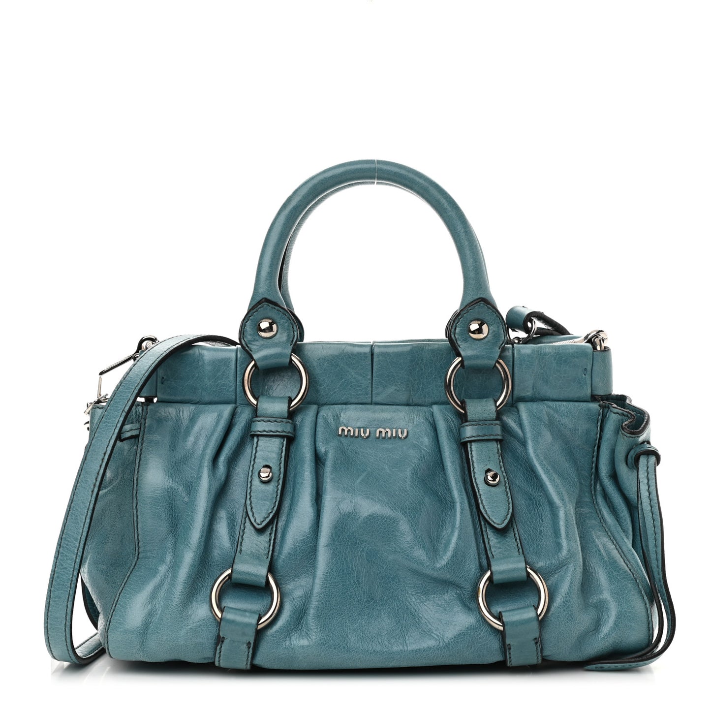 Vitello Lux Gathered Tote Azzurro