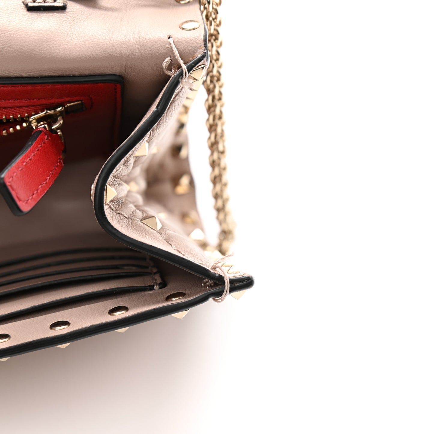 Lambskin Rockstud Spike Wallet on Chain Poudre