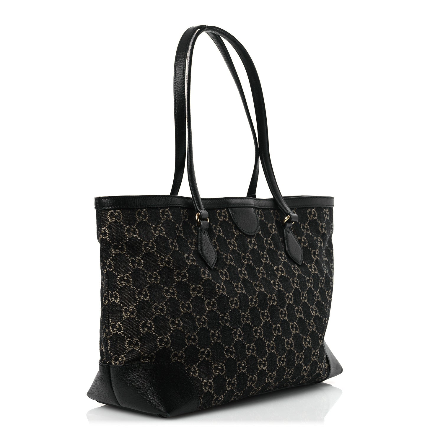 Gucci Jacquard Black Denim GG Monogram Medium Ophidia Shopping Tote Black Ivory 2 of 18