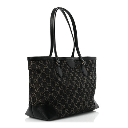 Gucci Jacquard Black Denim GG Monogram Medium Ophidia Shopping Tote Black Ivory 2 of 18