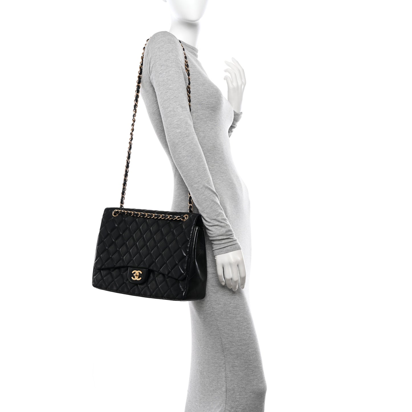 Lambskin Quilted Maxi Single Flap Black