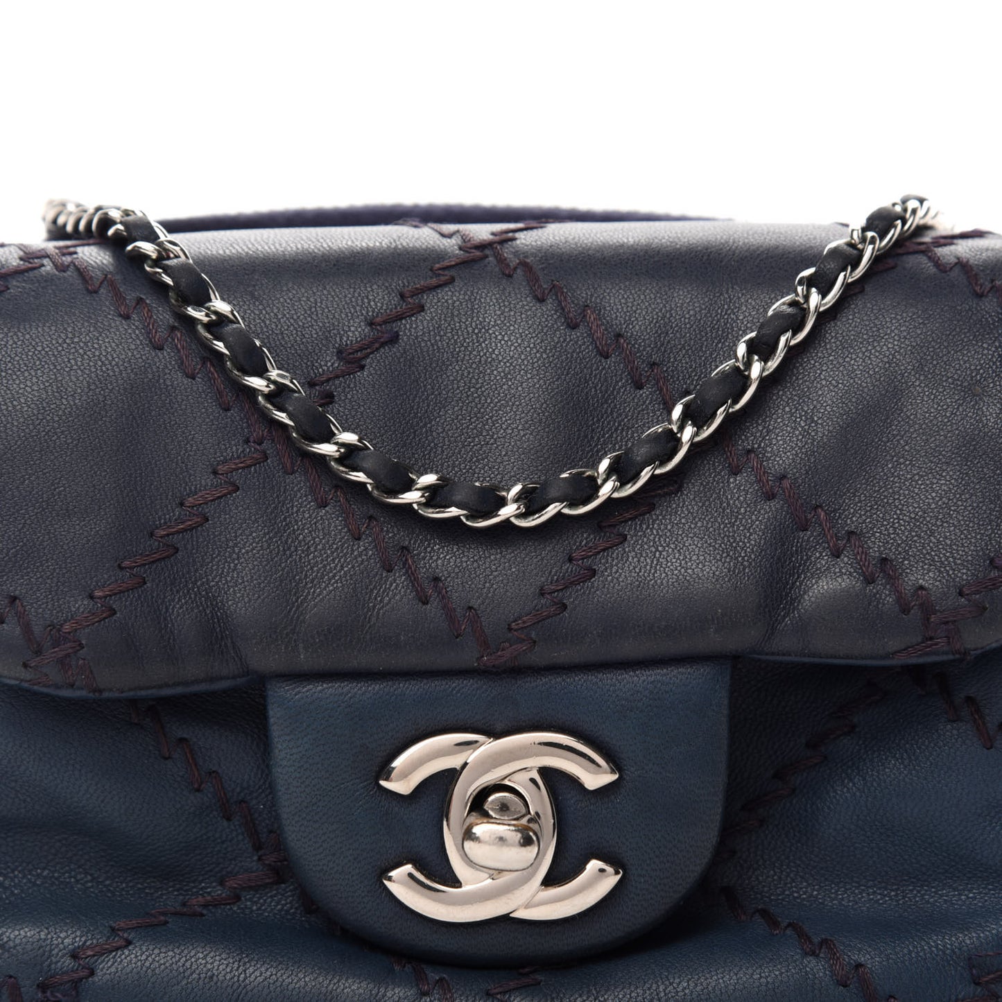 Lambskin Stitched New Mini Flap Navy