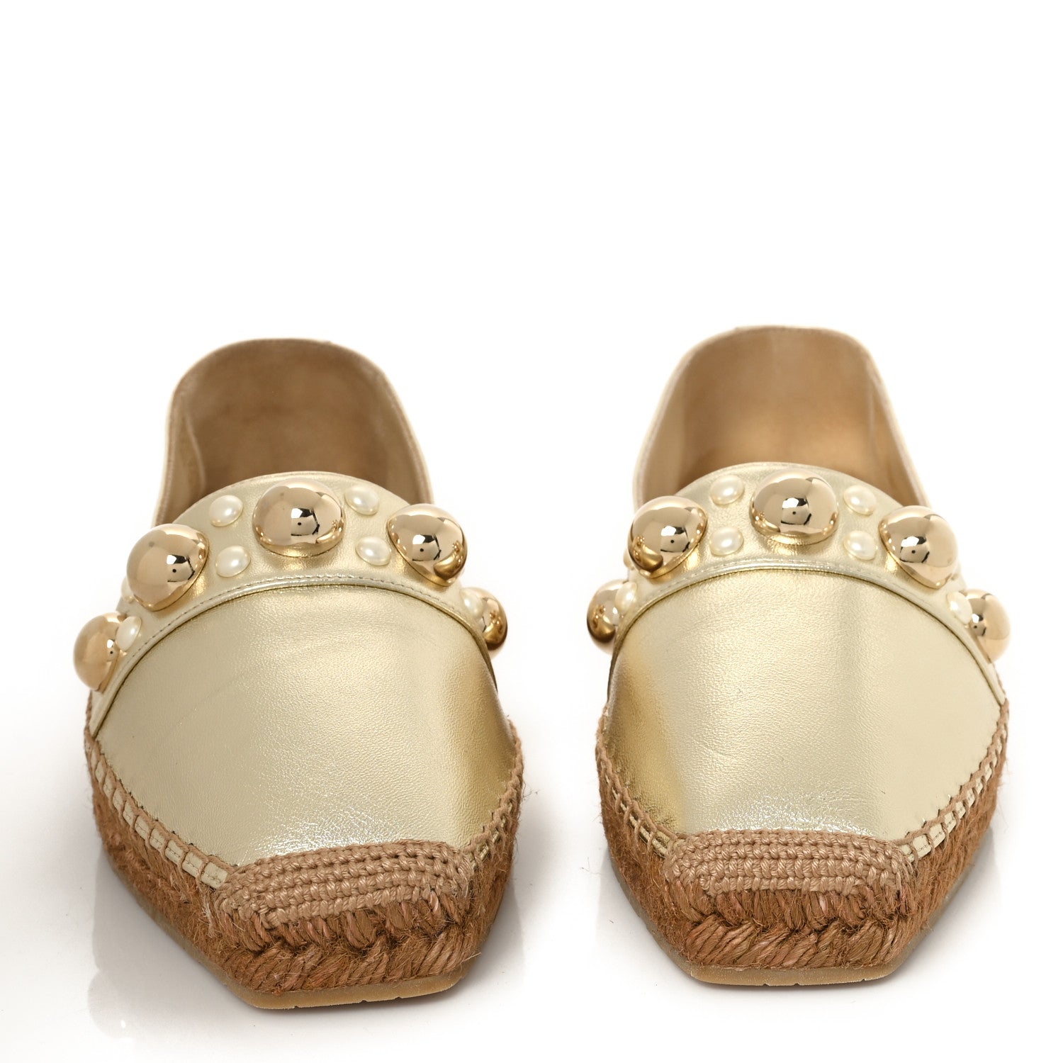 Jimmy Choo Metallic Lambskin Pearl Dru Espadrille Flats 37 Gold 3 of 9