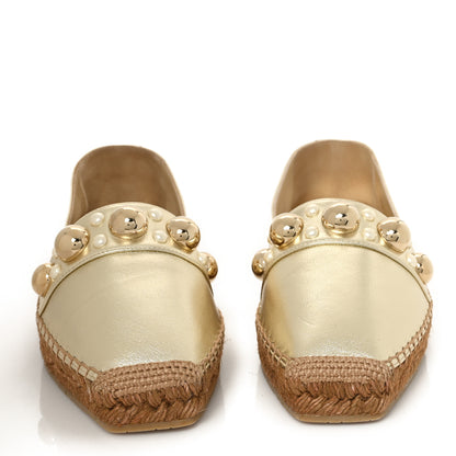 Jimmy Choo Metallic Lambskin Pearl Dru Espadrille Flats 37 Gold 3 of 9